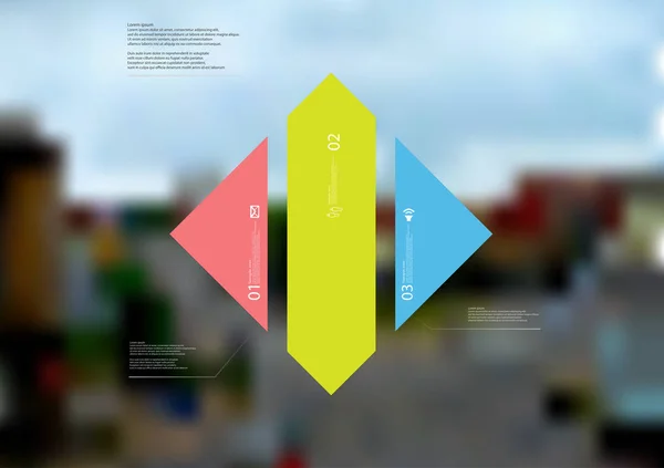 Plantilla infográfica de ilustración con rombo dividido verticalmente en tres partes de color independientes — Vector de stock