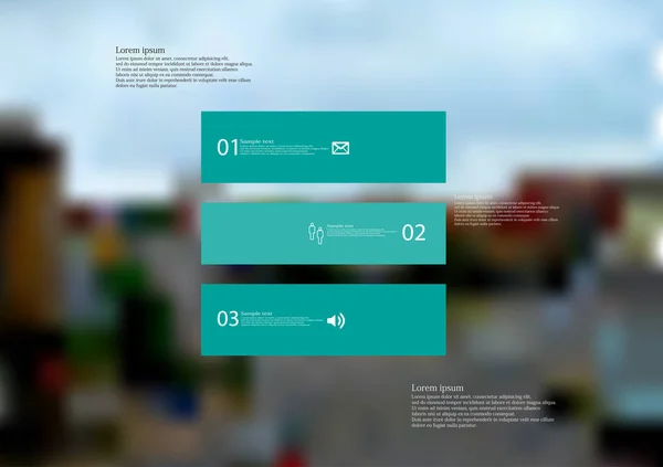 Modelo de infográfico de ilustração com retângulo dividido horizontalmente em três partes azuis autônomas — Vetor de Stock