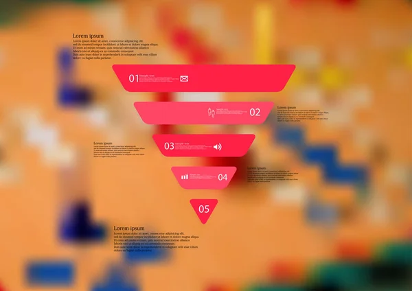Resimde Infographic şablon üçgen ile yatay olarak beş tek başına kırmızı bölüme ayrılmıştır