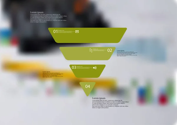 İllüstrasyon Infographic şablon üçgen ile yatay olarak dört yeşil bağımsız bölüme ayrılmıştır