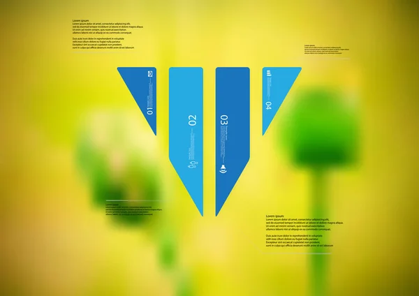 Plantilla de infografía de ilustración con triángulo dividido verticalmente en cuatro partes azules independientes — Vector de stock