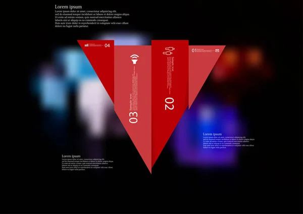 Plantilla de infografía de ilustración con triángulo dividido verticalmente en cuatro partes rojas desplazadas — Vector de stock