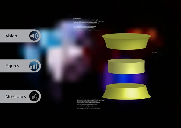 Illustration 3D modèle infographique avec cylindre déformé horizontalement divisé en trois tranches vertes — Image vectorielle