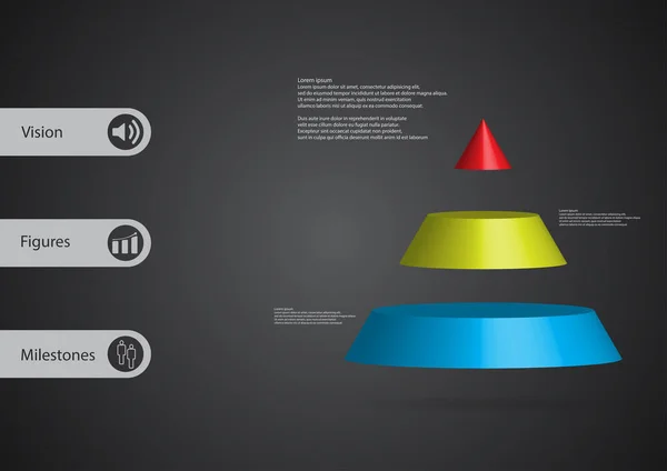 Illustration 3D modèle infographique avec triangle divisé horizontalement en trois tranches de couleur — Image vectorielle