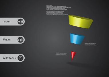 eğimli ile 3d çizim Infographic şablon üçgen üç renk dilimlere bölünmüş yatay olarak