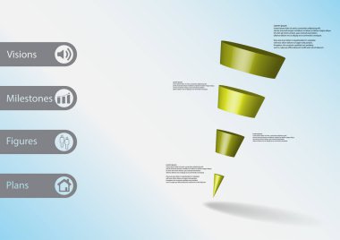 eğimli ile 3d çizim Infographic şablon üçgen yatay olarak dört yeşil dilimlere bölünmüş