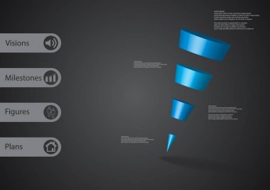 eğimli ile 3d çizim Infographic şablon üçgen yatay olarak dört mavi dilimlere bölünmüş