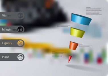 eğimli ile 3d çizim Infographic şablon üçgen yatay olarak dört renk dilimlere bölünmüş
