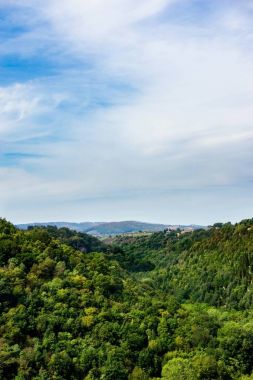 Vadi arasında iki tepe Toskana bölgesindeki ağaçlar/EC