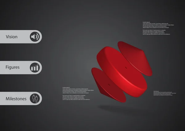 3D illustratie infographic sjabloon met cilinder tussen twee kegels askew gerangschikt — Stockvector