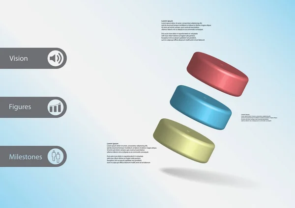 Illustration 3D modèle infographique avec trois cylindres en biais disposés — Image vectorielle