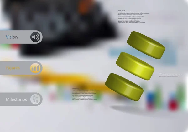 3D illustratie infographic sjabloon met drie cilinder askew gerangschikt — Stockvector