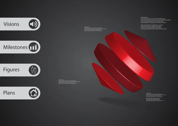 3D illustratie infographic sjabloon met cilinders tussen twee kegels askew gerangschikt — Stockvector