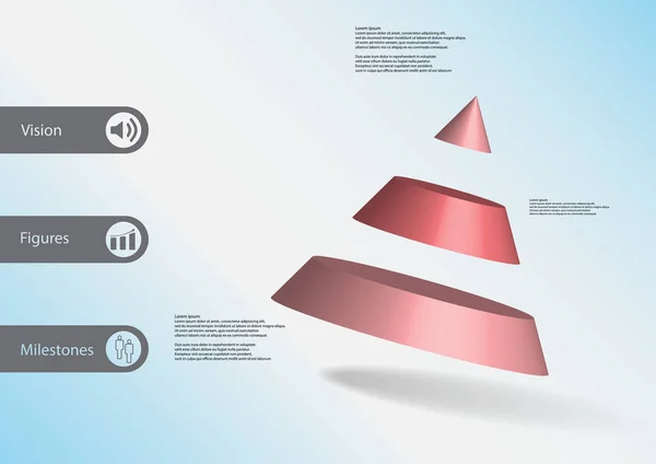 3d 插图信息模板, 圆锥分为三部分歪斜排列 — 图库矢量图片