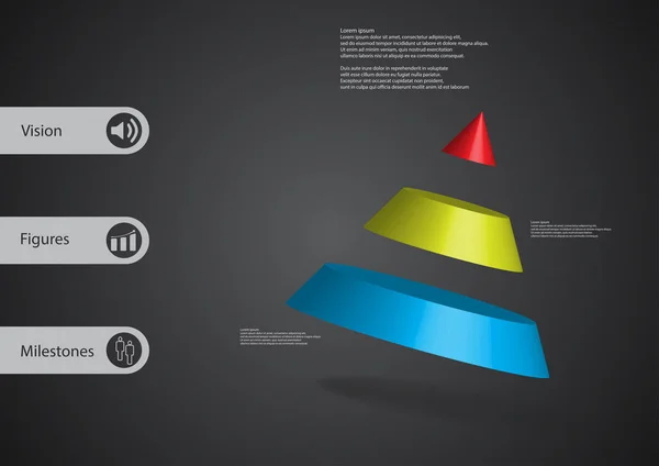 Modelo de infográfico de ilustração 3D com cone dividido em três partes dispostas — Vetor de Stock