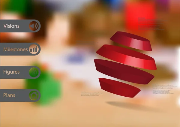 Modèle d'infographie d'illustration 3D avec hexagone rotatif divisé en quatre parties disposées en biais — Image vectorielle
