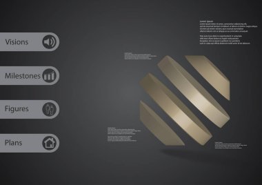3D çizim Infographic şablonuyla döndürülmüş sekizgen dört bölüme çarpık düzenlenmiş ayrılmıştır