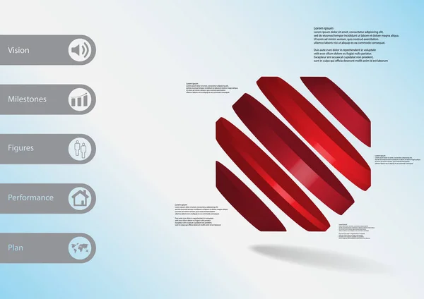 Modèle d'infographie d'illustration 3D avec octogone rotatif divisé en cinq parties disposées en biais — Image vectorielle