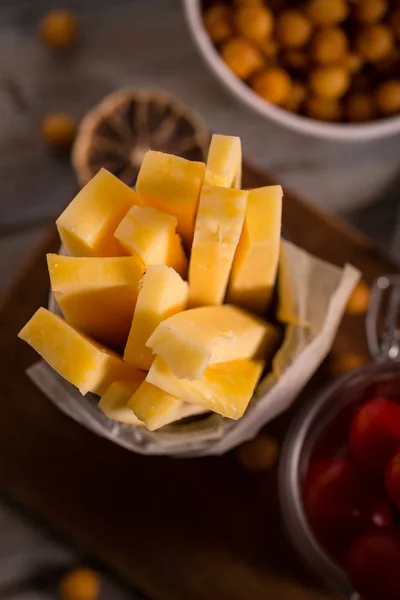 Top view on stripps from gouda cheese — Stock Photo, Image