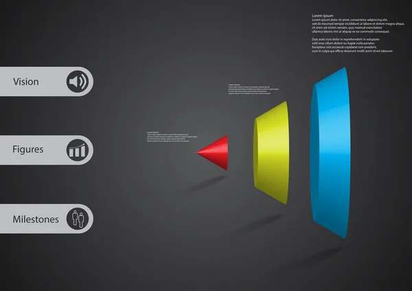 Modèle d'infographie d'illustration 3D avec cône divisé verticalement en trois parties — Image vectorielle
