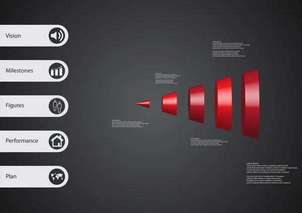 Modèle d'infographie d'illustration 3D avec cône divisé verticalement en cinq parties — Image vectorielle