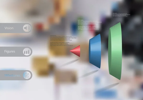 3D Illustration Infografik Vorlage mit Konus vertikal in drei Teile unterteilt — Stockvektor
