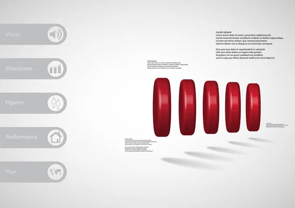 Illustration 3D modèle infographique avec cylindre divisé verticalement en cinq parties — Image vectorielle