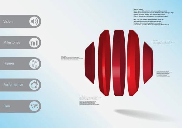 Illustration 3D modèle infographique avec octogone rond divisé verticalement en quatre parties — Image vectorielle