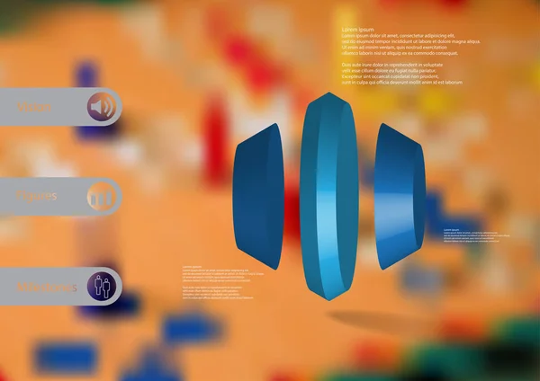 Illustration 3D modèle infographique avec hexagone rond divisé verticalement en trois parties — Image vectorielle