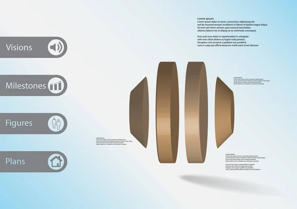 Modelo de infográfico de ilustração 3D com octógono redondo dividido verticalmente em quatro partes — Vetor de Stock