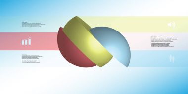 3D çizim Infographic şablon topu ile tarafa döndü ve kaymıştır üç bölümü dilimlenmiş