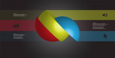 3D çizim Infographic şablon topu ile tarafa döndü ve kaymıştır üç bölümü dilimlenmiş