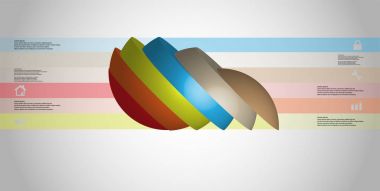 3D çizim Infographic şablon topu ile tarafa döndü ve kaymıştır altı bölgelerine dilimlenmiş