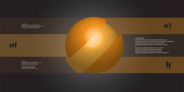 Modèle d'infographie d'illustration 3D avec boule tranchée en trois parties décalées — Image vectorielle