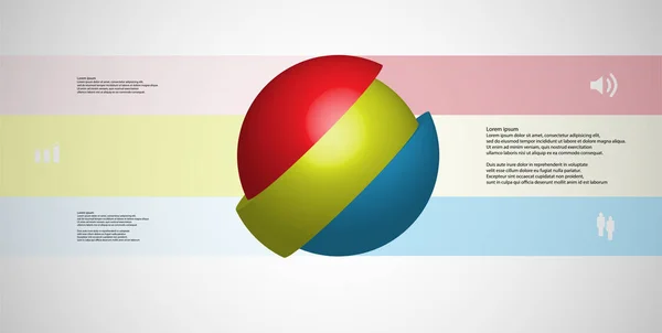 Plantilla de infografía de ilustración 3D con bola en rodajas en tres partes desplazadas — Vector de stock