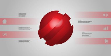 3D çizim Infographic şablon topu çarpık ile beş ötelenen bölümlerine dilimlenmiş