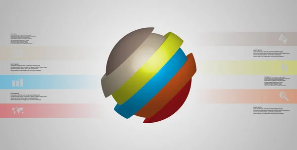 Plantilla de infografía de ilustración 3D con bola en rodajas en cuatro partes desplazadas — Vector de stock