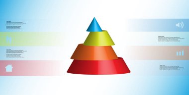 3D çizim Infographic şablon koni ile yatay olarak dört ötelenen bölümlerine dilimlenmiş