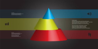 3D illustration infographic template with cone horizontally sliced to three shifted parts clipart