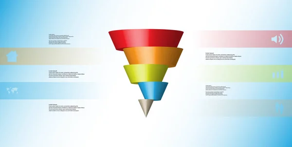 Modèle d'infographie d'illustration 3D avec cône tranché horizontalement en cinq parties décalées — Image vectorielle