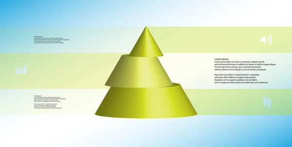 3D illustratie infographic sjabloon met conus horizontaal gesneden naar drie verschoven delen — Stockvector