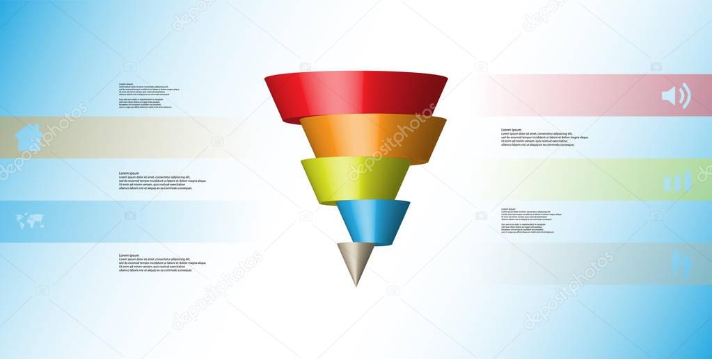 3D illustration infographic template with cone horizontally sliced to five shifted parts