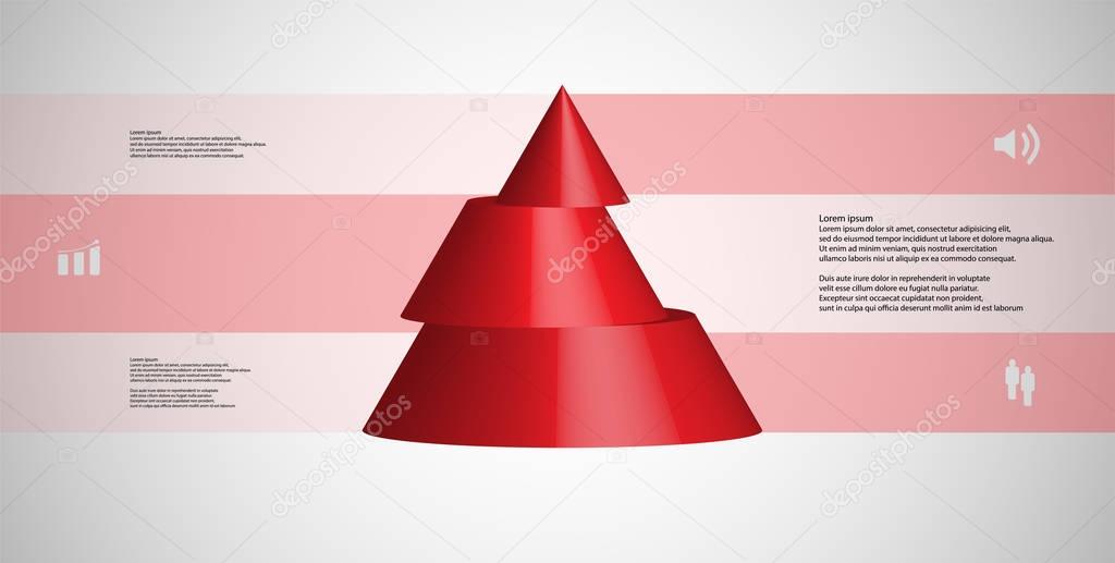 3D illustration infographic template with cone horizontally sliced to three shifted parts