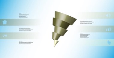 3D çizim Infographic şablon çarpık koni ile yatay olarak beş ötelenen bölümlerine dilimlenmiş