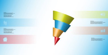 3D çizim Infographic şablon çarpık koni ile yatay olarak dört ötelenen bölümlerine dilimlenmiş