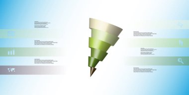 3D çizim Infographic şablon çarpık koni ile yatay olarak altı ötelenen bölümlerine dilimlenmiş