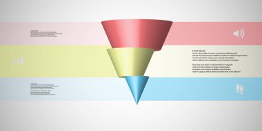 3D çizim Infographic şablon koni ile yatay olarak üç ötelenen bölümü dilimlenmiş