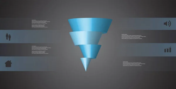 Modelo de infográfico de ilustração 3D com cone cortado horizontalmente em quatro partes deslocadas — Vetor de Stock