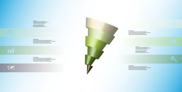 3D illustratie infographic sjabloon met askew conus horizontaal gesneden tot zes verschoven delen — Stockvector