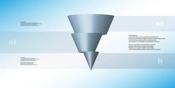 3D illustratie infographic sjabloon met conus horizontaal gesneden naar drie verschoven delen — Stockvector